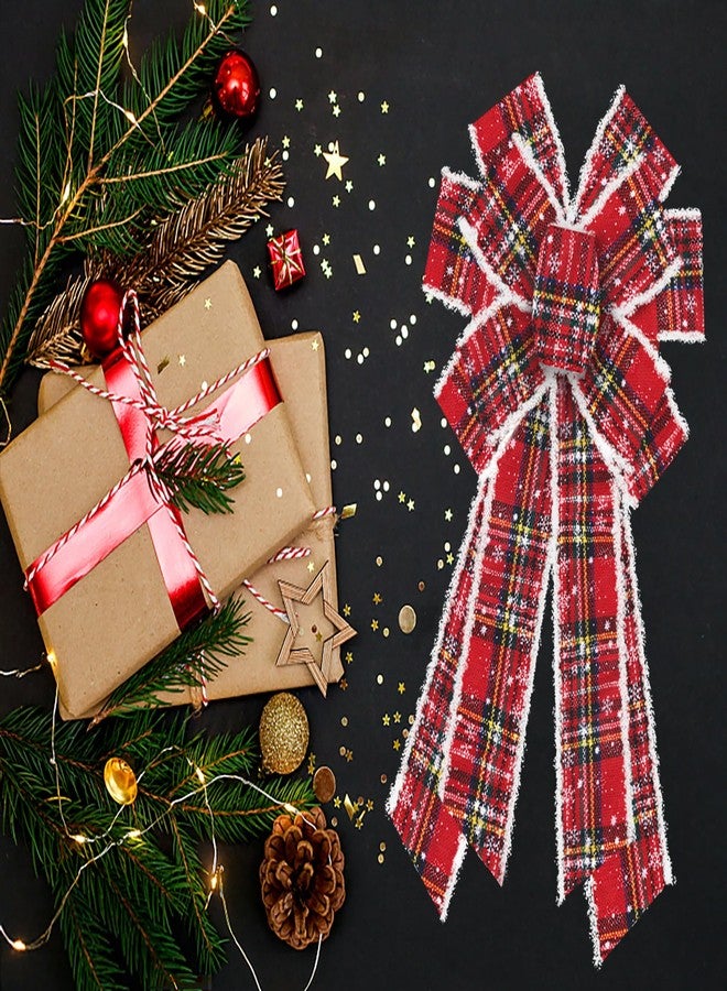 ABTOLS Large Christmas Bows for Wreath, Red Buffalo Plaid Wreath Bows Christmas Vintage Velvet Bows for Front Door, Xmas Snowflake Burlap Ornament Tree Topper Bows for Christmas Indoor Outdoor Decor - Image 4